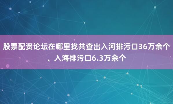 股票配资论坛在哪里找共查出入河排污口36万余个、入海排污口6.3万余个